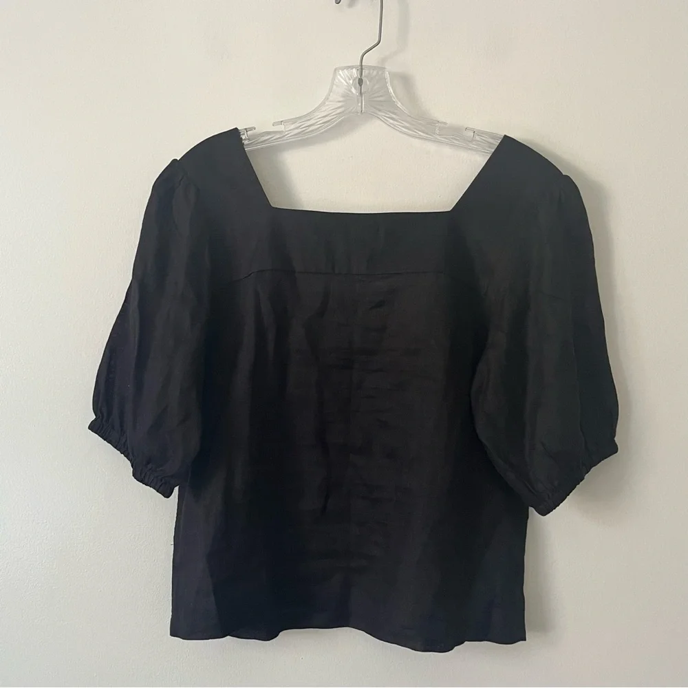 NEW Garnet Hill 100% Linen Black Square Neck Short Sleeve Top 10 Lightweight - Picture 3 of 8
